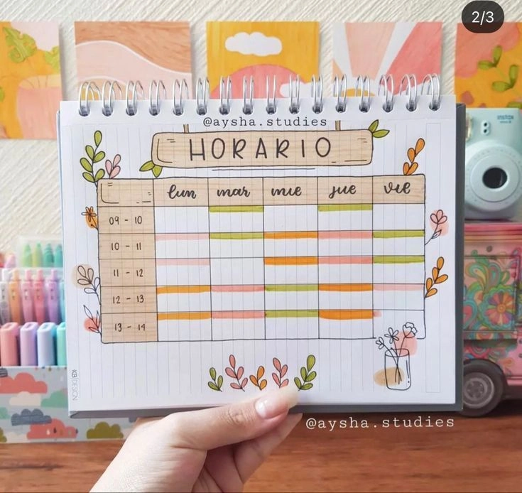 Tema para Bullet Journal - Tabela de Horário - @aysha.studies
