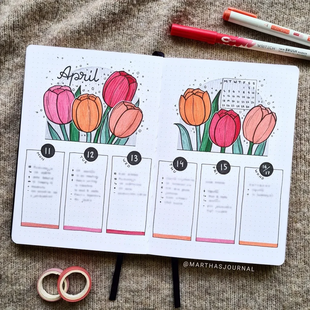 Tema para Bullet Journal - Tulipas - @marthasjournal
